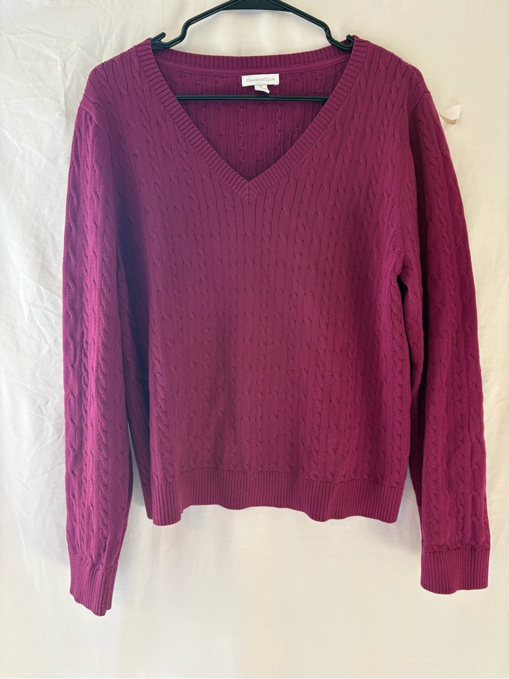 Charter Club Women's V-Neck Cable Knit Sweater - Berry